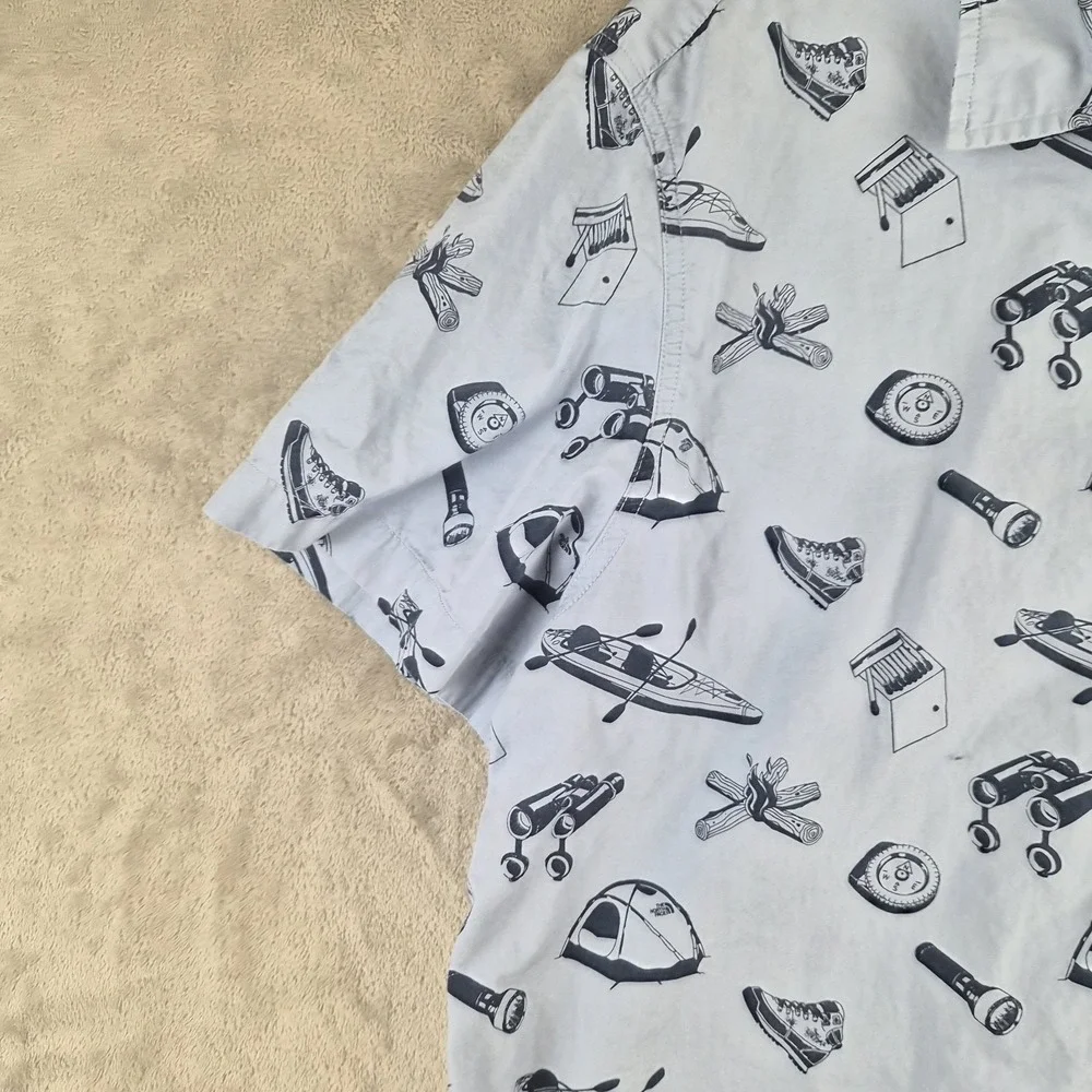 The North Face Campsite Shirt Mens XXL Blue Short Sleeve Outdoor Activity Print